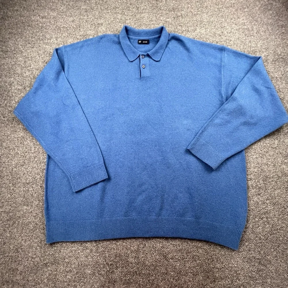 GAP XXXL Sweater Lot 2 Polo Collar Knit Pullovers Blue Gray‎ Cotton Blend